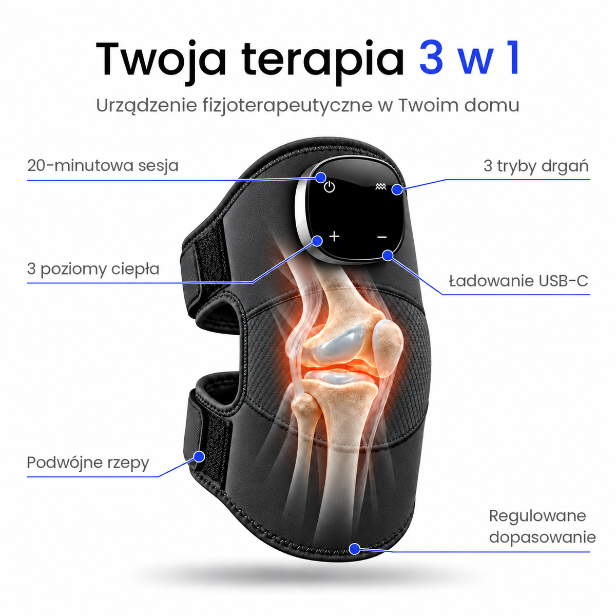 Twoja terapia 3 w 1: ciepło, wibracje, stabilizacja