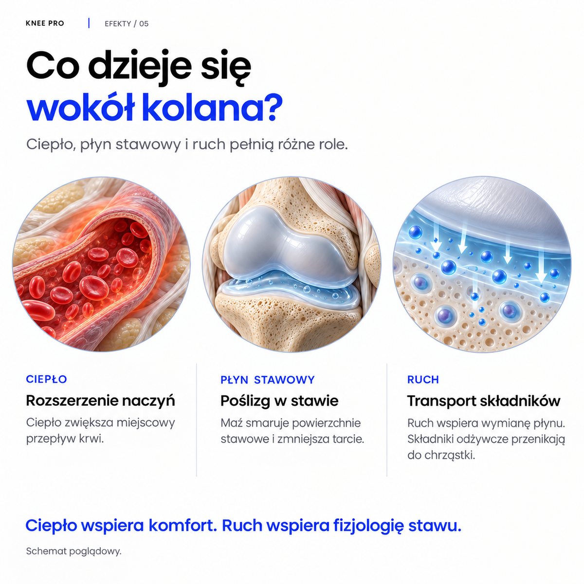 Co dzieje się wokół kolana: ciepło, płyn stawowy i ruch pełnią różne role