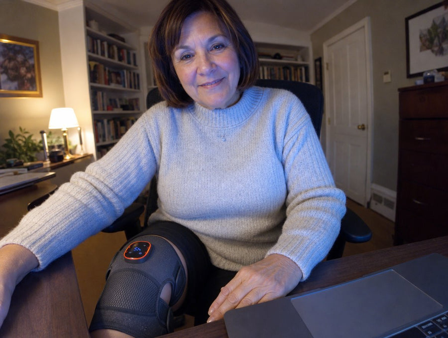Margaret using Knee Pro at a desk