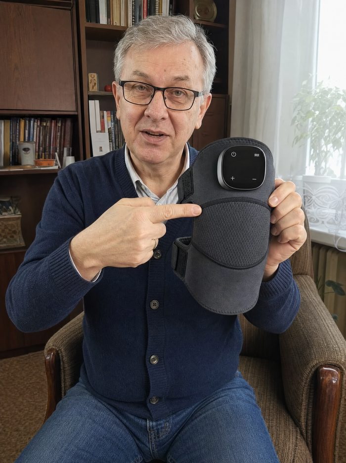 Klient pokazuje opaskę w fotelu