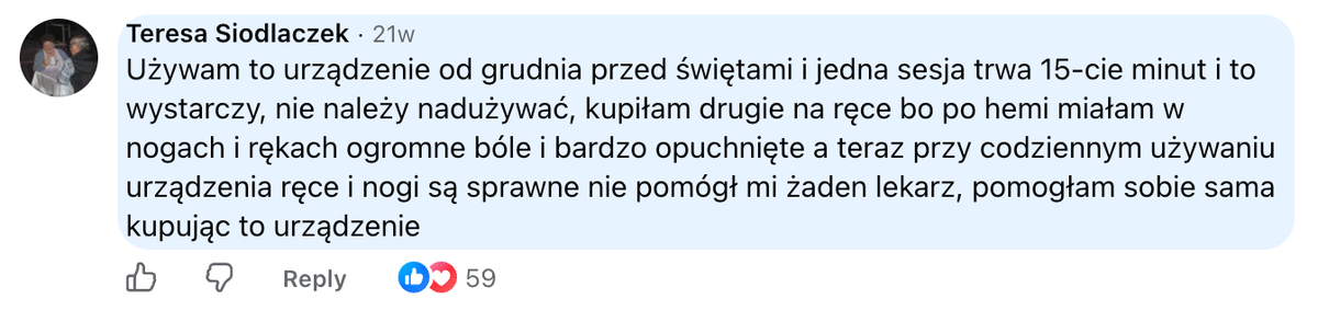 Komentarz klientki NoomEMS z Facebooka