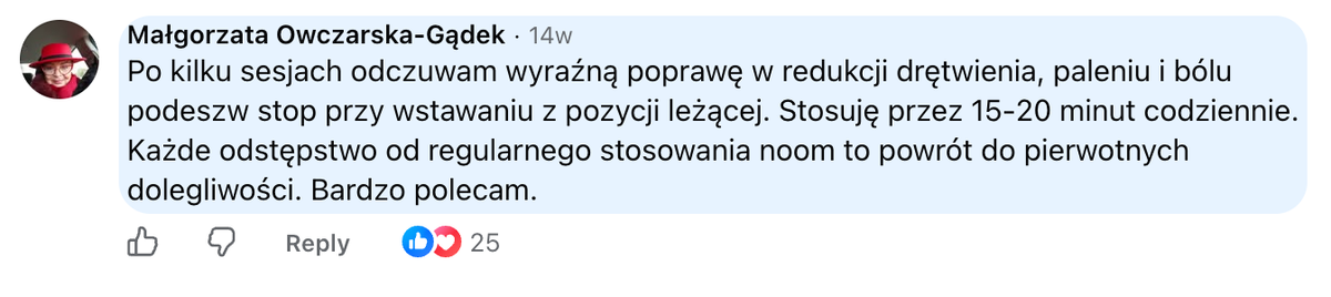 Komentarz klientki NoomEMS z Facebooka